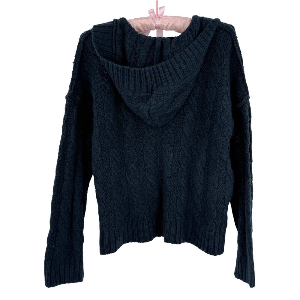 Vtg Y2K American Eagle Blue V-Neck Hooded Cable Knit Sweater | Coastal Grunge XS - Picture 10 of 13